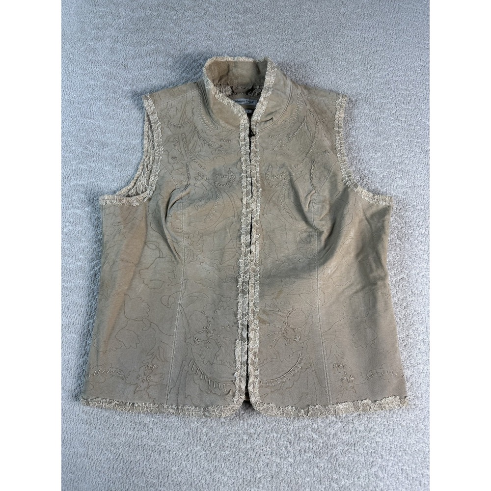 Coldwater Creek Vest Womens Large Leather Lace Floral Embroidered Western Boho